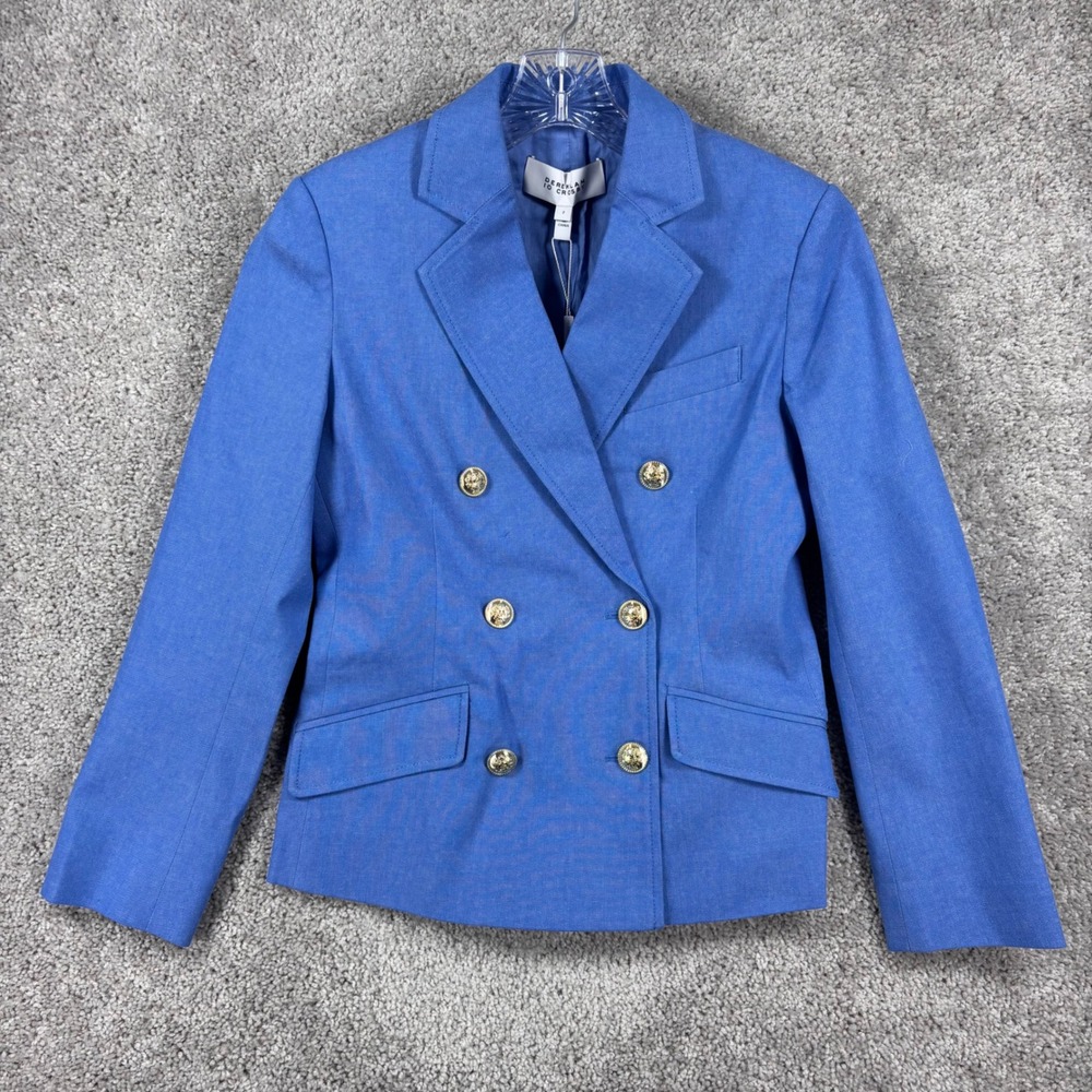 Derek Lam 10 Crosby Women Blue Double Breasted‎ Cotton Blazer TS02217ADM Size 2